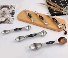 img 1 attached to Efficient Magnetic Stainless Steel Measuring Spoons Set - Dual Sided For Dry And Liquid Ingredients - Stackable Teaspoon And Tablespoon