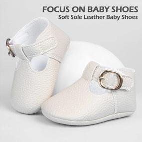 img 3 attached to HONGTEYA Soft Sole T-Strap Moccasins For Baby Girls And Boys - Perfect First Walker Mary Jane Sandals In PU Leather