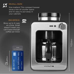 img 1 attached to Viante Mini Coffee Maker With Grinder Built In Grind And Brew. Bean To Cup Uses Whole Coffee Beans Or Ground Coffee 4 Cups Glass Carafe Coffee Strength Selector Compact Size