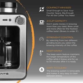 img 2 attached to Viante Mini Coffee Maker With Grinder Built In Grind And Brew. Bean To Cup Uses Whole Coffee Beans Or Ground Coffee 4 Cups Glass Carafe Coffee Strength Selector Compact Size