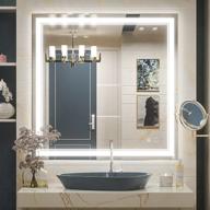 transform your bathroom with keonjinn's led mirror - 36x36 inches, adjustable lights, anti-fog, wall mounted, and perfect for makeup - horizontal/vertical logo