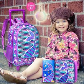 img 3 attached to 🎒 Kids' 3PCS Rolling Backpack with Roller Wheels: Perfect Bookbag and Lunch Bag Combo for Girls and Boys, Ideal Wheeled School Bag