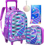 🎒 kids' 3pcs rolling backpack with roller wheels: perfect bookbag and lunch bag combo for girls and boys, ideal wheeled school bag logo