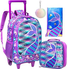 img 4 attached to 🎒 Kids' 3PCS Rolling Backpack with Roller Wheels: Perfect Bookbag and Lunch Bag Combo for Girls and Boys, Ideal Wheeled School Bag