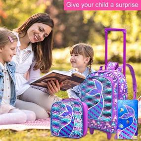img 2 attached to 🎒 Kids' 3PCS Rolling Backpack with Roller Wheels: Perfect Bookbag and Lunch Bag Combo for Girls and Boys, Ideal Wheeled School Bag
