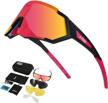 jepozra sports sunglasses for men and women - polarized cycling glasses with 3 interchangeable lenses for mtb biking, baseball, and running logo