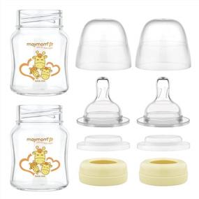 img 4 attached to Maymom Glass Bottle With Screw Ring Sealing Disk, Nipple, Dome Cap Included; Milk Glass Storage Bottle; Baby Food Glass Storage Containers; 2Ct