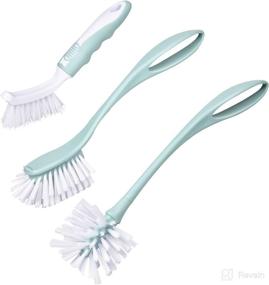 img 4 attached to 🧼 Perastra Dish Brush with Handle - Kitchen Deep Cleaning Dish Scrub Brush, Set of 3 - Ergonomic Design with Built-in Hanging Loops - Ideal Scrubber Brush Set for Pot, Dish, Pans, Bottles, Sink Cleaning - Nordic Green