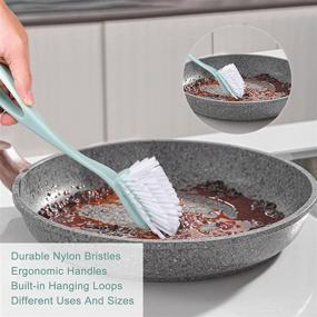 img 3 attached to 🧼 Perastra Dish Brush with Handle - Kitchen Deep Cleaning Dish Scrub Brush, Set of 3 - Ergonomic Design with Built-in Hanging Loops - Ideal Scrubber Brush Set for Pot, Dish, Pans, Bottles, Sink Cleaning - Nordic Green