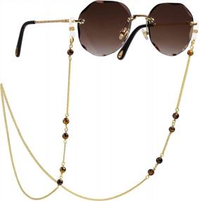 img 4 attached to Stylish Eyewear Retainer For Women And Girls: 18K Gold Plated Glasses Chain With Pearl, Turquoise And Tiger Eye Beads Sunglasses Chain