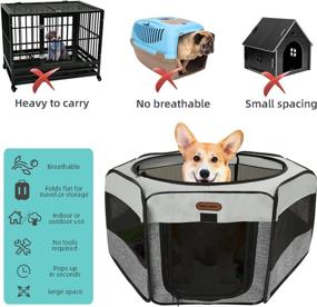 img 2 attached to 🐾 Seiyierr Portable Foldable Pet Playpen with Removable Mesh Shade Cover - Ideal Puppy Playpen and Exercise Kennel for Dogs and Cats, Suitable for Indoor and Outdoor Use