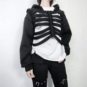 img 3 attached to Gothic Skull Women'S Hoodie: Cropped, Hollowed-Out And Solid; Novelty Skeleton Pullover With Long Sleeves