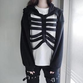img 2 attached to Gothic Skull Women'S Hoodie: Cropped, Hollowed-Out And Solid; Novelty Skeleton Pullover With Long Sleeves