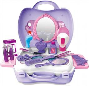 img 4 attached to 21-Piece Hair Salon Kit For Girls - WenToyce Pretend Play Beauty Set With Styling Tools, Cosmetic Case, And Mirror, Ideal For Toddlers And Kids Dress-Up