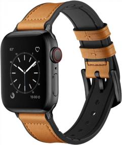 img 3 attached to OUHENG Compatible With Apple Watch Band 49Mm 45Mm 44Mm 42Mm, Sweatproof Genuine Leather And Rubber Hybrid Band For IWatch Ultra Series 8 7 6 5 4 3 2 1 SE2 SE, Camel Brown Band With Black Adapter