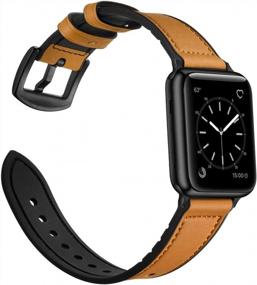 img 2 attached to OUHENG Compatible With Apple Watch Band 49Mm 45Mm 44Mm 42Mm, Sweatproof Genuine Leather And Rubber Hybrid Band For IWatch Ultra Series 8 7 6 5 4 3 2 1 SE2 SE, Camel Brown Band With Black Adapter