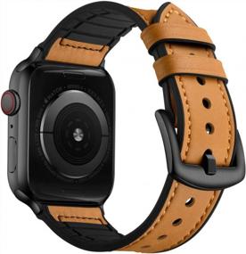 img 4 attached to OUHENG Compatible With Apple Watch Band 49Mm 45Mm 44Mm 42Mm, Sweatproof Genuine Leather And Rubber Hybrid Band For IWatch Ultra Series 8 7 6 5 4 3 2 1 SE2 SE, Camel Brown Band With Black Adapter