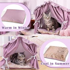 img 2 attached to 🐱 Premium Grand Line Cat Bed Cat House with Washable Cushion, All-Season Cat Tent Kitty Hideaway, Durable Cat Dog Nest for Small to Medium Pets up to 22 lbs, Indoor Purple Wave Pattern Design