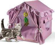 🐱 premium grand line cat bed cat house with washable cushion, all-season cat tent kitty hideaway, durable cat dog nest for small to medium pets up to 22 lbs, indoor purple wave pattern design logo