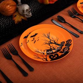 img 1 attached to Spooky Savings On WELLIFE Halloween Party Plate Set - 60Pcs Disposable Plastic Supplies, 30 Orange Dinner Plates, 30 Salad Plates - Perfect For Any Halloween Festivity Or Gathering!