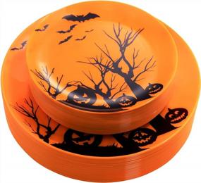 img 4 attached to Spooky Savings On WELLIFE Halloween Party Plate Set - 60Pcs Disposable Plastic Supplies, 30 Orange Dinner Plates, 30 Salad Plates - Perfect For Any Halloween Festivity Or Gathering!