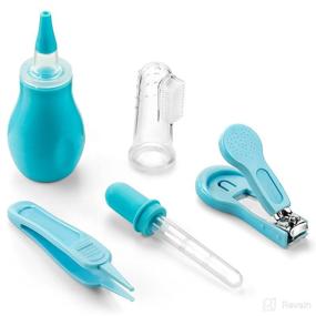 img 4 attached to 💙 Complete Baby Grooming Kit: 5 Essential Baby Care Accessories - Nail Clipper, Nose Aspirator, Picker, Brush, Dropper – Premium Blue Silicone Set for Boys
