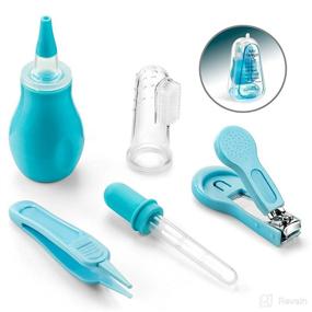 img 1 attached to 💙 Complete Baby Grooming Kit: 5 Essential Baby Care Accessories - Nail Clipper, Nose Aspirator, Picker, Brush, Dropper – Premium Blue Silicone Set for Boys