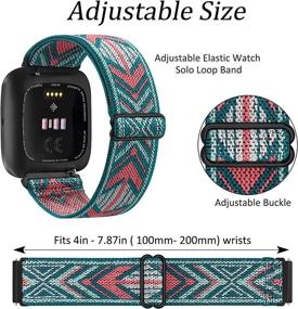 img 2 attached to Fitbit Versa 2 / Versa/Versa Lite/Versa SE-Compatible Elastic Bands - 2 Pack, Women Men Adjustable Nylon Sport Stretchy Wristband for Fitbit Versa/Versa 2 (Green Arrow+Leopard)