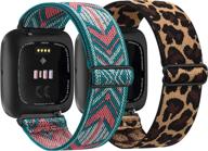 fitbit versa 2 / versa/versa lite/versa se-compatible elastic bands - 2 pack, women men adjustable nylon sport stretchy wristband for fitbit versa/versa 2 (green arrow+leopard) логотип