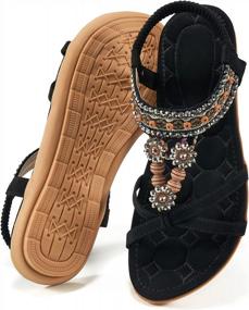 img 4 attached to Stay Comfortable And Stylish This Summer: Shop Our Women'S Bohemian Beaded Ankle Strap Sandals!