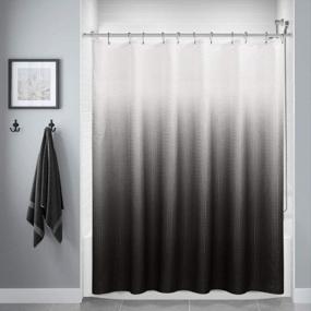 img 4 attached to Upgrade Your Bathroom With Jet Black Textured Fabric Polyester Ombre Shower Curtain - Waterproof And Machine Washable With 12 Hooks
