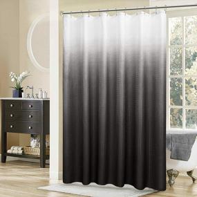 img 2 attached to Upgrade Your Bathroom With Jet Black Textured Fabric Polyester Ombre Shower Curtain - Waterproof And Machine Washable With 12 Hooks