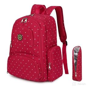 img 4 attached to Qimiaobaby Diaper Bag Backpack: Multifunctional, Large-Capacity Travel Diaper Storage Bag with Red Dots