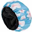 extra large triple layer aquior shower cap: keeps hair dry & reusable for long hair - light blue flora logo