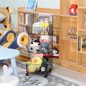 img 2 attached to Efficient 3-Tier Rolling Toy Organizer Basket with Adjustable Chalkboards - Ideal for Child Room, Playroom, Bedroom - Metal Wire Baskets with Wheels and S-Hooks