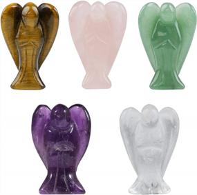 img 4 attached to Mookaitedecor Guardian Angel Figurines Set Of 5,Crystals Gemstone Carved Mini Statue For Love,Peace & Healing 1.5 Inch