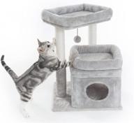 🐱 pesofer small cat tree: dangling ball, large perches, light gray - the perfect cat tower for your feline companion logo