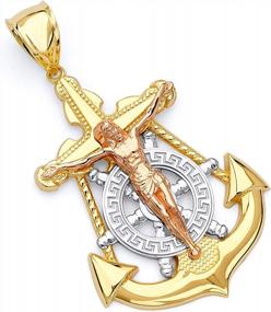 img 4 attached to 14K Tri-Color Gold Milgrain Catholic Mariner Crucifix Pendant With Ornate Design