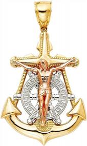 img 3 attached to 14K Tri-Color Gold Milgrain Catholic Mariner Crucifix Pendant With Ornate Design