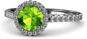 img 3 attached to 14K White Gold Peridot And Diamond Halo Engagement Ring - 1.48 Ct Tw, SI2-I1 Clarity, G-H Color By TriJewels