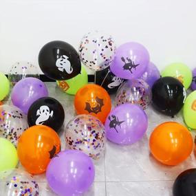 img 1 attached to Жуткие воздушные шары для вечеринок: 62 упаковки 12-дюймовых черных, оранжевых, фиолетовых и зеленых воздушных шаров конфетти для Хэллоуина, детских дней рождения и празднования девичника