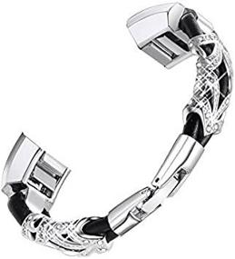 img 4 attached to Stylish Leather Bands For Fitbit Alta And Alta HR, With Metal Clasp And Rhinestone Bling – Silver With Rhinestone, 5.5" - 6.7" By Bayite