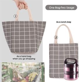 img 2 attached to Upgraded Grey Plaid Pattern Insulated Lunch Bag With Inner Pocket: Reusable, Printed Canvas Fabric Cooler Tote Box For Ladies, Women, Men, School, Work, And Picnics By Buringer