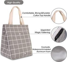 img 3 attached to Upgraded Grey Plaid Pattern Insulated Lunch Bag With Inner Pocket: Reusable, Printed Canvas Fabric Cooler Tote Box For Ladies, Women, Men, School, Work, And Picnics By Buringer
