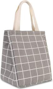 img 4 attached to Upgraded Grey Plaid Pattern Insulated Lunch Bag With Inner Pocket: Reusable, Printed Canvas Fabric Cooler Tote Box For Ladies, Women, Men, School, Work, And Picnics By Buringer