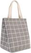 upgraded grey plaid pattern insulated lunch bag with inner pocket: reusable, printed canvas fabric cooler tote box for ladies, women, men, school, work, and picnics by buringer logo