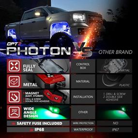 img 1 attached to OPT7 Photon Magnet 4 Pods Rock Lights For Trucks, Jeeps, UTV. RGB LED Rock Lights With Remote Control, Extension Wires, Wiring Harness, Wide Angle, Multicolor Underglow Lighting Kits IP68 Waterproof