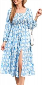 img 4 attached to Floral Puff Sleeve Midi Dress With Open Back And Side Slits For Casual Elegance By SouqFone