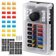 🔌 enhanced 12 way fuse block box with thumbscrew and led indicator, 12 circuit blade fuse box holder with negative bus, damp-proof cover & label sticker – ideal for 12v/24v auto car, rv, marine boat, yacht logo