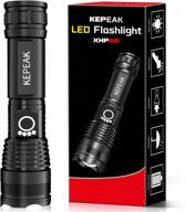 high lumen rechargeable led flashlight - kepeak tactical handheld flashlight with xhp50, zooming, waterproof, and five light modes for camping, hiking, and emergency situations logo